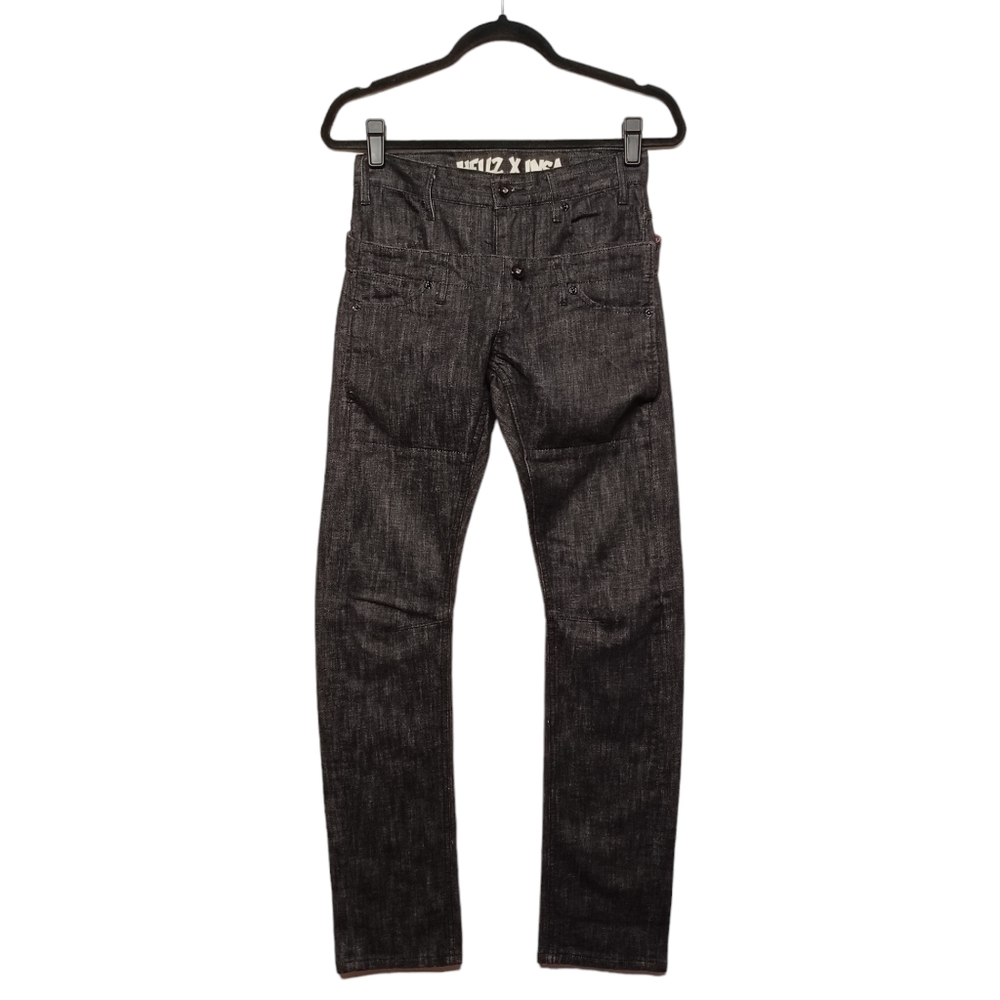HELLZ BELLZ X INSA Unique Double Denim Illusion Graffiti Black Skinny Jeans